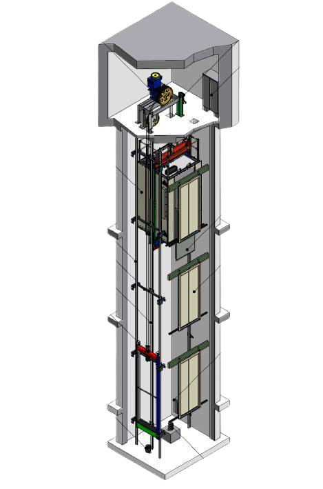 Cutaway of the NeoRide traction elevator shaft